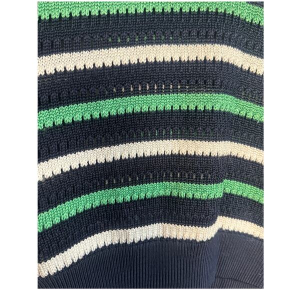 Women’s Striped Knit Sweater V-Neck Long Sleeve Navy Green White – Size Medium - Picture 4 of 7